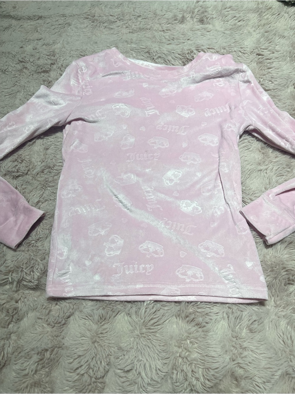 Juicy Couture Light Pink Velvet Long Sleeve Tee for Kids
